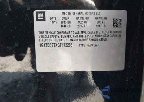 2016 Chevrolet Malibu Ls из США, поврежденный, VIN 1G1ZB5STXGF172283